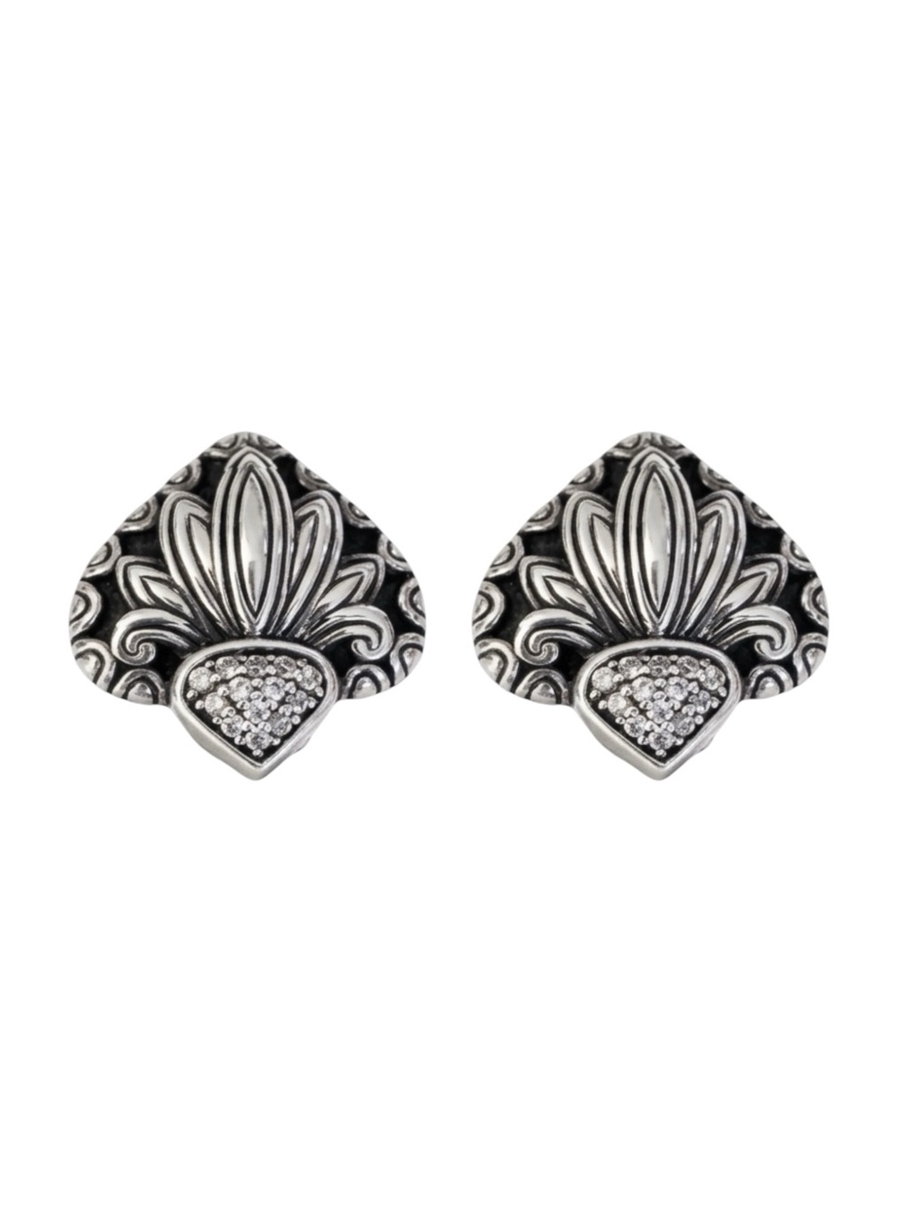 Vintage A by John Hardy Triangle CZ Pavé Clip-On Earrings Sterling Silver 925